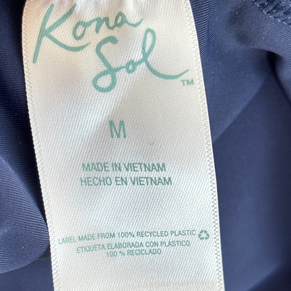 Kona Sol Laser Cut High Neck Ladder One Piece Swimsuit size Medium Navy and Pink - Picture 11 of 13